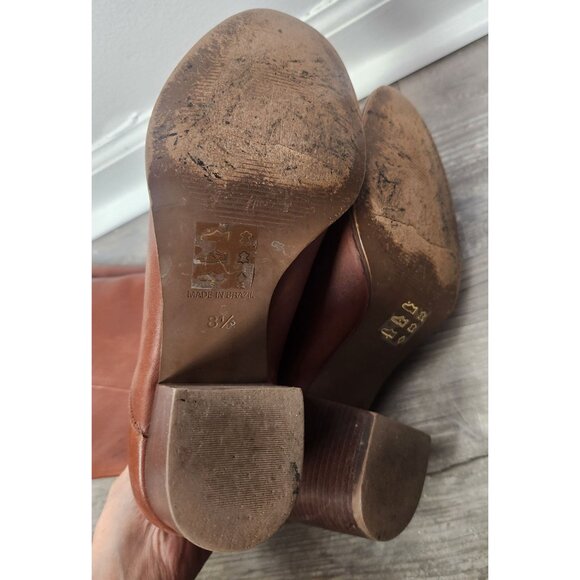 Madewell Women's Sz. 8.5 Knee High Brown Leather Stacked Heel Boots - Picture 9 of 10